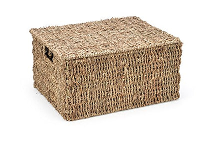 Trademark Innovations Set of 3 Rectangular Seagrass Baskets with Lids, Natural (Small) - color: Natural