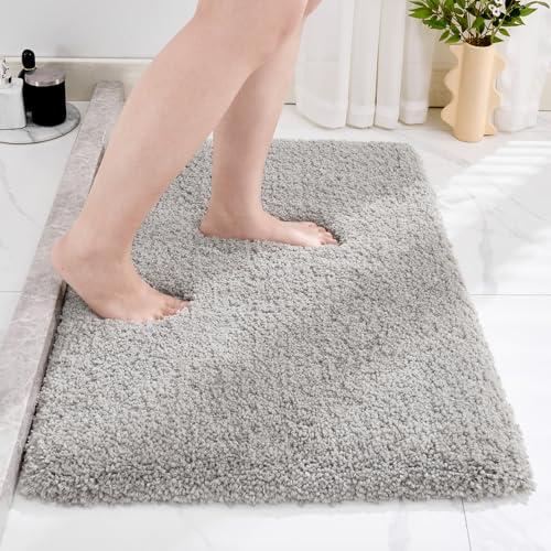 Disolla Grey Bathroom Rug 17x24 - Non-Slip Plush Small Bath Mat, Highly Absorbent & Ultra Soft Fluffy Floor Mat, Machine Washable for Shower and Tub - color: Grey, size: 1'5" x 2' (17''x24'' Mini Bathroom Rug)
