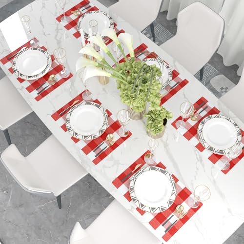 Burgundy Red & White 2 Side Cotton Buffalo Check Farmhouse Placemats Set of 4 Heat Resistant Dining Table Place Mats for Kitchen Table, 12 x 18 inches - color: Plaids Red & White, size: Rectangular Placemats 12" x 18"