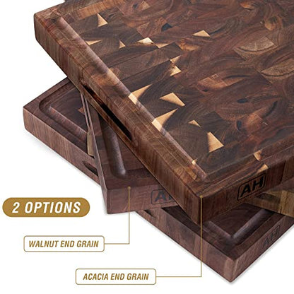 Large Solid Acacia Wood Butcher Block 17x13x1.5 in Cutting Board | Double-Sided Serving Boards,Non-slip Mats,Juice Groove,Heavy Duty Wood Block for Chefs,Large Kitchen Boards for Charcuterie - size: 17"L x 13"W