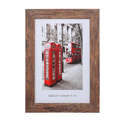 4x6 Wooden Picture Frames Set of 10 with Display Box | Rustic style antique brown wood grain photo frame suitable for desktop display and wall decoration. - size: 4 x 6 inches