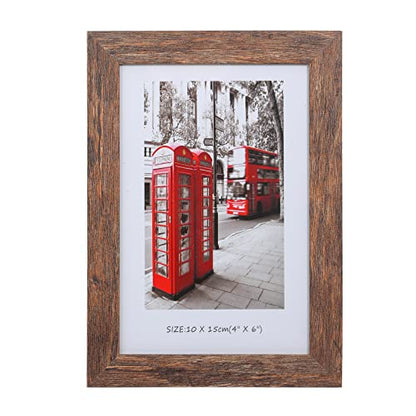 4x6 Wooden Picture Frames Set of 10 with Display Box | Rustic style antique brown wood grain photo frame suitable for desktop display and wall decoration. - size: 4 x 6 inches