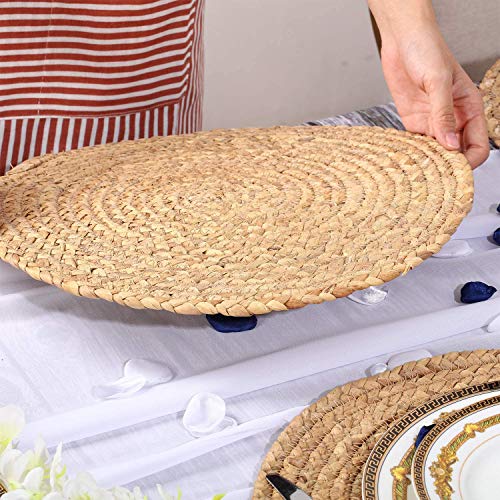4 Pieces Round Woven Placemats, 13.8 inch Plate Chargers Natural Wicker Placemats Water Hyacinth Straw Braided Tablemats Rattan Tablemats Rustic Weave Placemats for Table Decoration - size: Woven Placemats 13.8 inch-4