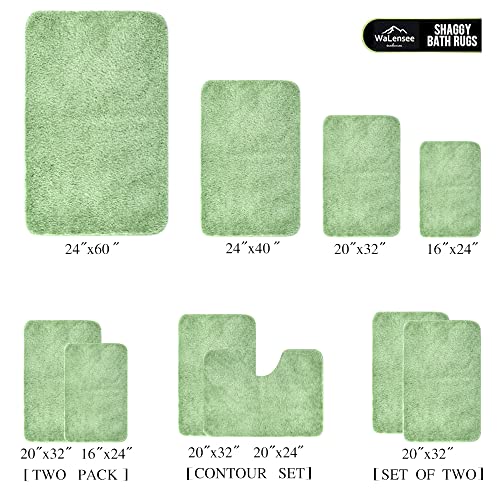 Walensee Shaggy 2 Piece Bath Rug Set (Sage Green) - 20 x 24 U Shape Contour Rug & 20 x 32 Bath Mat - Machine Wash/Dry - Plush Absorbent Non Slip - color: Sage Green