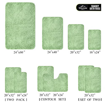 Walensee Shaggy 2 Piece Bath Rug Set (Sage Green) - 20 x 24 U Shape Contour Rug & 20 x 32 Bath Mat - Machine Wash/Dry - Plush Absorbent Non Slip - color: Sage Green