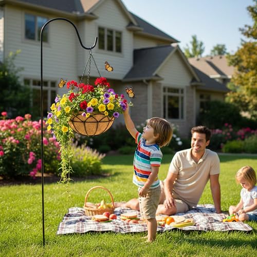 EIMQUVW 4-Pack Outdoor Metal Hanging Baskets 14 Inches Black Round Flower Pot with Coconut Fiber Lining Decorative Wire Hanging Planter Suitable for Patios Gardens and Walls - size: 14 Inch, style: Lotus