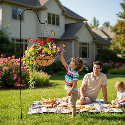 EIMQUVW 4-Pack Outdoor Metal Hanging Baskets 14 Inches Black Round Flower Pot with Coconut Fiber Lining Decorative Wire Hanging Planter Suitable for Patios Gardens and Walls - size: 14 Inch, style: Lotus