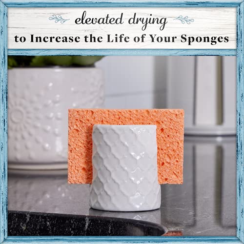 Home Acre Designs Sponge Holder for Kitchen Sink - Rustic Farmhouse Home Kitchen Decor - White Ceramic - style: Embossed