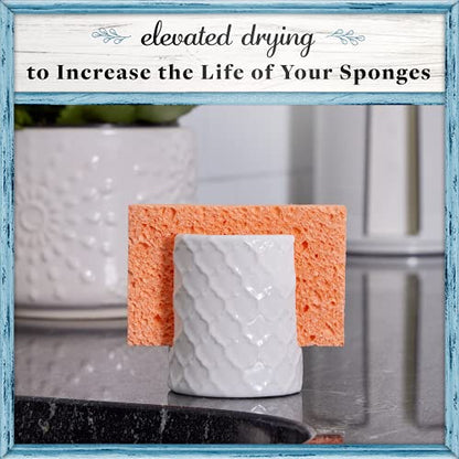 Home Acre Designs Sponge Holder for Kitchen Sink - Rustic Farmhouse Home Kitchen Decor - White Ceramic - style: Embossed