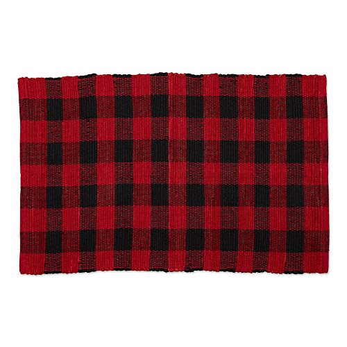 DII Buffalo Check Rug Collection, Hand Dyed Reversible Chindi Rug, 26x40, Red/Black - color: Red / Black, size: 2'2" x 3'4" (Rectangular)