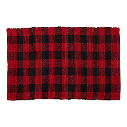 DII Buffalo Check Rug Collection, Hand Dyed Reversible Chindi Rug, 26x40, Red/Black - color: Red / Black, size: 2'2" x 3'4" (Rectangular)