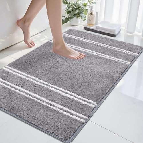 Bathroom Rugs Non Slip Washable 24x17, Ultra Soft Super Absorbent Bath Rugs for Bathroom Floor, Shaggy Chenille Bath Rug, Microfiber Plush Quick Dry Bath Mat for Bathtub, Sink and Shower, Gray - color: Grey, size: 17''x24''
