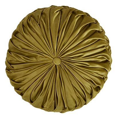 SARO LIFESTYLE Round Velvet Pintucked Poly Filled Throw Pillow - color: Kiwi, size: 1 Count (Pack of 1)
