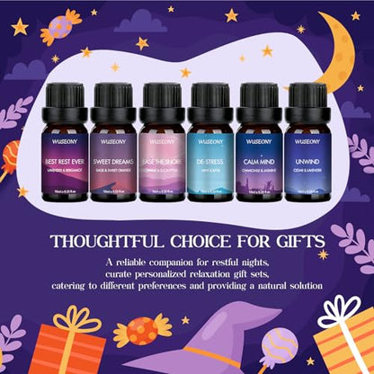 WUSEONY Sleep Essential Oils Set for Diffusers for Home, Set of 6 Essential Oil Blend Aromatherapy - Eucalyptus, Jasmine, Orange, Lavender, Cedar, Mint - color: Sleep