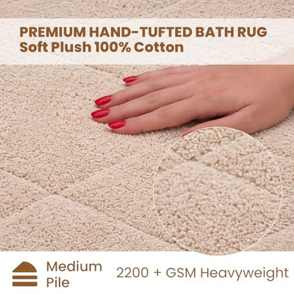 C23 20"x32" 100% Cotton Washable Bath Mat - 210 GSF Non-Slip Rug, Beige | Cushioned spa texture, reliable latex base grip, modern geometric aesthetic, perfect for master baths and guest rooms - color: Beige