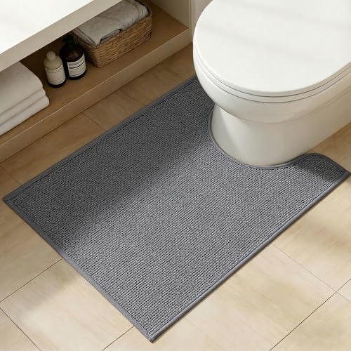 Bathroom Rugs Mat Contour 16x24, Non Slip Quick Dry Bath Mats for Bathroom Absorbent Ultra Thin Bath Rugs Machine Washable Fit Under Door for Sink, Cabinet, Laundry (Grey, 16"x24"-U) - color: Grey, size: 16"x24"-U