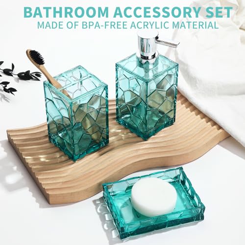 GAHEFY Teal Blue Beach Bathroom Accessories Set with Toothbrush Holder, Soap Dispenser, Tumbler, Soap Dish, Turquoise Bathroom Decor,Acrylic (Teal-4pcs) - style: Teal-4pcs