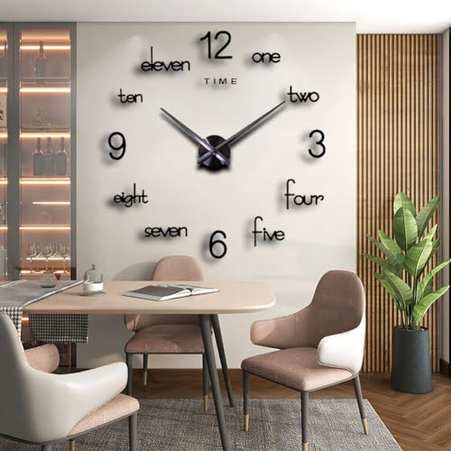 DIY 3D Wall Clock Large Frameless Watch Mirror Surface Wall Art Clock for Living Room Bedroom Office Hotel Wall Decoration (DIYL185-Black) - color: Diyl185-black