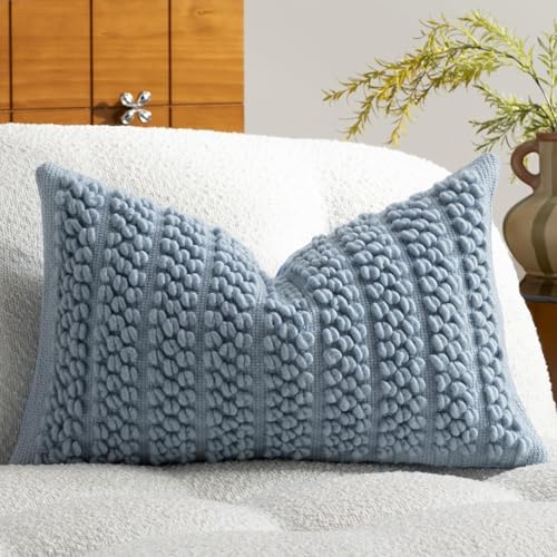 Wool Boucle Lumbar Pillow Cover Premium Chic Accents Rectangular Textured Decorative Throw Pillow Case for Living Room Couch Sofa Home Decor 12"x20" Blue - color: Blue, size: 20" x 12" (Pack of 1)