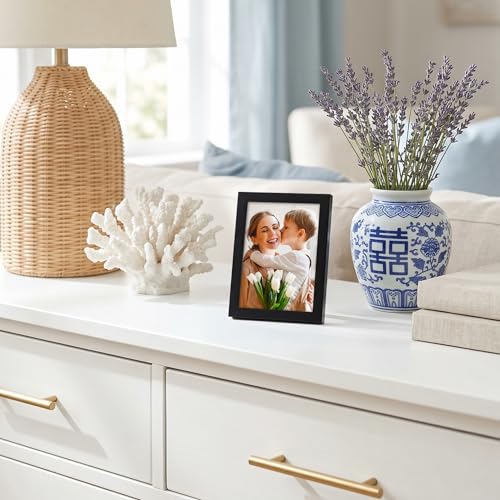 Americanflat 3x4 Picture Frame - Slim Molding - Black | Wall or tabletop display with included easel, secure turn-tab backing, fits photos, posters and art - color: Black, size: 3x4