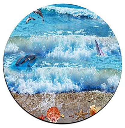 Waves and Shells Round Coaster Set - Made of Recycled Rubber - Set of 4 - color: Waves and Shells