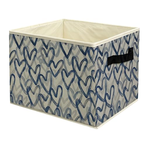 Blue and White Heart Storage Basket Bin with Handles, Trendy Preppy Girly Aesthetic Collapsible Fabric Storage Organizer for Shelves Closet Clothes Toys - color: colour 16