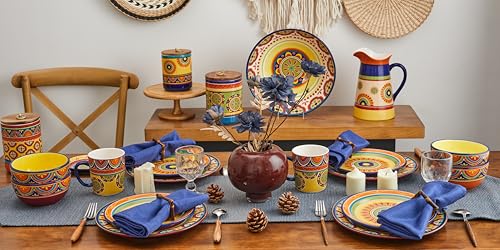Bico Tunisian Salad Plates Set of 4, 8.75 Inch Ceramic Dessert Plates for Salad, Appetizer, Side Dishes, Microwave and Dishwasher Safe, Gift for Housewarming and Thanksgiving - color: Tunisian