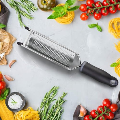 3-in-1 Lemon Zester & Cheese Grater, 304 Stainless Steel, 12-Inch, Black | Three Blade Surfaces for Fine Zesting, Coarse Grating and Slicing, 304 Stainless Steel, Non-slip TPE Handle, Dishwasher Safe - color: M-Black