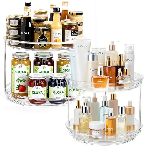2 Tier Lazy Susan Turntable Organizer for Cabinet, 9.25'' Rotating Spice Rack Organization for Kitchen, Pantry, Bathroom, Vanity, Countertop, Medicine Storage, Seasoning Spice Organizer, 1 Pack - size: 1 PACK Clear