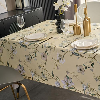 Pioggia Vinyl Tablecloth with Flannel Backing - Waterproof, Oil-Proof, Easy to Clean -Plastic Table Cloth - Perfect for Dining Tables, Kitchen Tables, Parties (Beige Flower, 54×72 Inch Rectangular) - color: Beige Flower, size: 72" x 54" (Rectangular)