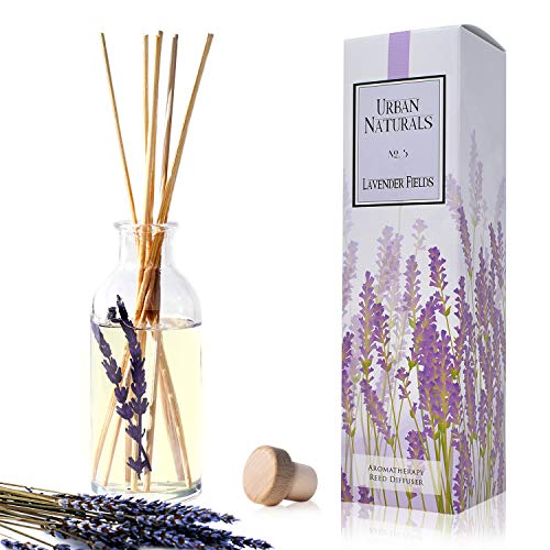 Reed Diffuser Set, Lavender Fields - Bathroom Shelf Décor | Real Lavender Stems French Blossoms, Geranium & Clary Sage, for Aromatherapy & Stress Relief, Vegan - color: Lavender Fields