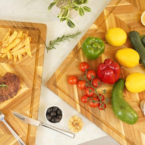 Howizz Solid Acacia Wood 24"x18" Extra Large Cutting Board, 1" Thickness Herringbone Chevron Acacia Grazing Board Large Charcuterie Serving Board, Non Toxic Natural Wood, Thick Wooden Chopping Boards - color: Premium Herringbone, size: 24"L x 18"W