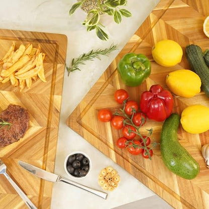 Howizz Solid Acacia Wood 24"x18" Extra Large Cutting Board, 1" Thickness Herringbone Chevron Acacia Grazing Board Large Charcuterie Serving Board, Non Toxic Natural Wood, Thick Wooden Chopping Boards - color: Premium Herringbone, size: 24"L x 18"W