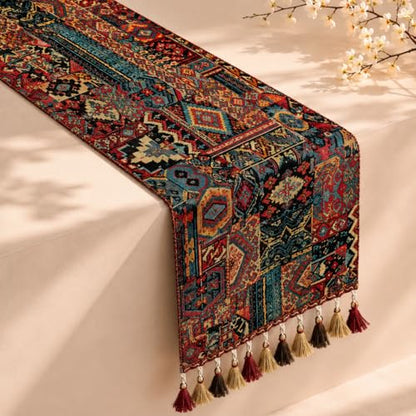 CEDAR & CLAY Boho Table Runner with Tassels – Woven Farmhouse Dining Table Runner for Kitchen & Home Decor (13 X 71 in) - size: 13 X 71 in