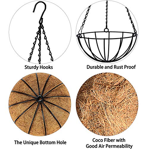 Kingbuy 10 Inch Hanging Planter Basket with Coconut Liner Wire Plant Holder Chain Flower Baskets Pot Hanger Home Garden Decoration for Indoor Outdoor, 2 Pack - size: 10 Inch, style: 2 Pack