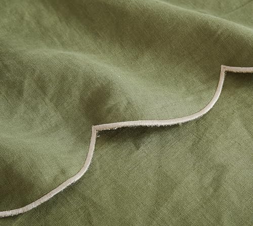 100% French Flax Linen Tablecloths Scalloped Embroidery Rectangle 108Lx60W Inch for Dinners, Parties, Spring, Machine Washable, 8-10 Sets, 60''x108'', Olive Green(Edges-Gold) - color: Olive Green(edges-gold), size: 108" x 60" (Rectangular)