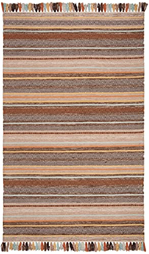 SAFAVIEH Montauk Collection Area Rug - 5' x 8', Brown & Multi, Handmade Boho Stripe Fringe Cotton, Ideal for High Traffic Areas in Living Room, Bedroom (MTK901H) - color: Brown/Multi, size: 5' x 8' (Rectangular)