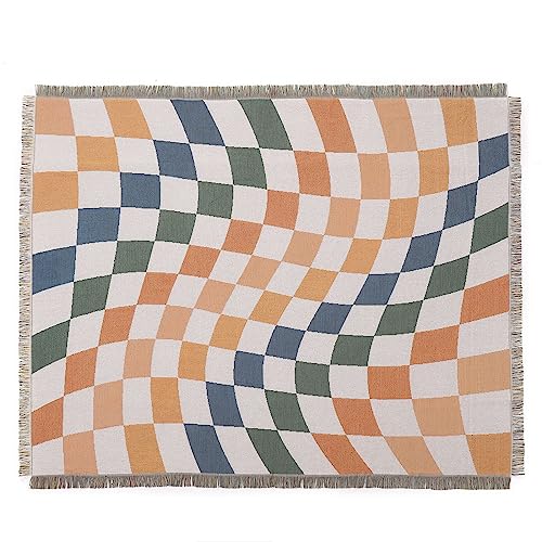 LumiSyne Cotton Woven Throw Blanket With Tassel Bohemian Tribal Ethnic Style Geometric Pattern Aztec Navajo Blanket Decorative Throw For Sofa Bed Armchair Camping Tapestry Tablecloths Carpet 160x130cm - color: Colorful Checkerboard Plaid