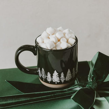 Sweet Water Decor White Pine Trees Coffee Mug, 14oz Stoneware Christmas Mug, Dishwasher & Microwave Safe, Large Holiday Winter Cup for Coffee, Tea & Hot Chocolate, Stocking Stuffer Gifts for Women - style: Pine Trees
