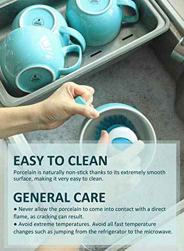 Teocera 24 oz Soup Bowls with Handles, Porcelain Large Coffee Mug Set, Jumbo Mugs, Soup Bowls Mugs set of 4 for Coffee, Oatmeal, Stew - Striped Design, Turquoise - color: Turquoise