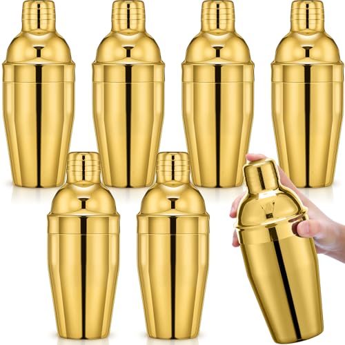 Nitial 6 Pcs Bar Cocktail Shaker Professional Stainless Steel Martini Drink Mixer Built-in Strainer for Bartending No Leaks Shaker for Bar Party Drink Mixer(Gold,11.8 oz) - color: Gold, size: 11.8 oz