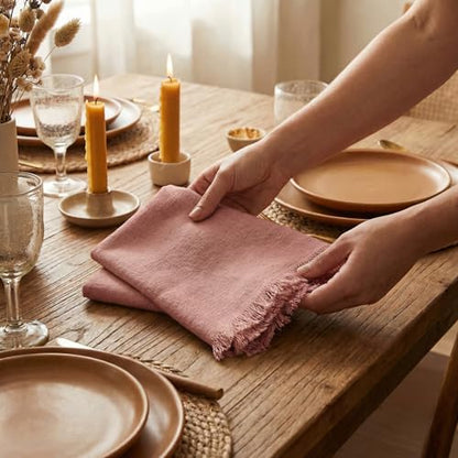 ACCENTHOME Blush Cotton Linen Napkin Set of 6 18x18 inch Dinner Napkins - Washable Soft Premium Hotel Quality Reusable Napkins Perfect Table Napkins for Family Dinners, Weddings & Everyday Use | Cotton Linen Blend Napkins, Machine Wash On Gentle Cycle, Ec