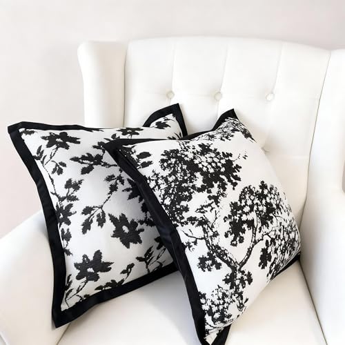 Maple Leaf Plant Spring Summer Pillow Cover for Couch Modern Cream Style Pillow Covers Snow Neil Courtyard Living Room Home Pillow Cover for Living Room Sofa Bed,2-pack Set (black, 18*18 inch) - color: Leaf+branch Black