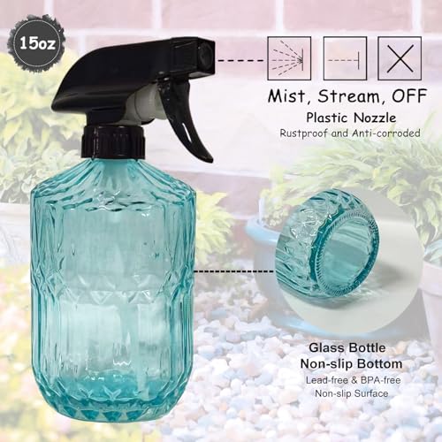 YYTSGG Glass Plant Mister Bottle, 15oz, Blue | Refillable Water Spray Bottle with Adjustable Mist Nozzle for Indoor Flowers, Outdoor Gardening, Cleaning, Hair and Pets Care - color: Blue