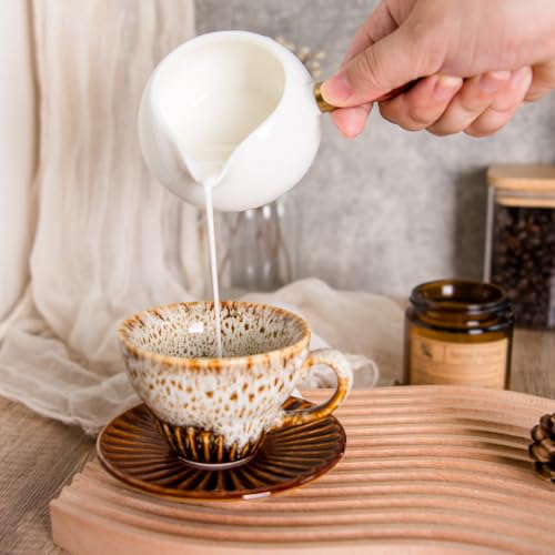 2 oz Espresso Cups Set of 2, Ceramic Cappuccino Cups with Saucers, Durable Porcelain Tea Set & Modern Coffee Cup Collection, Coffee Lover Gifts