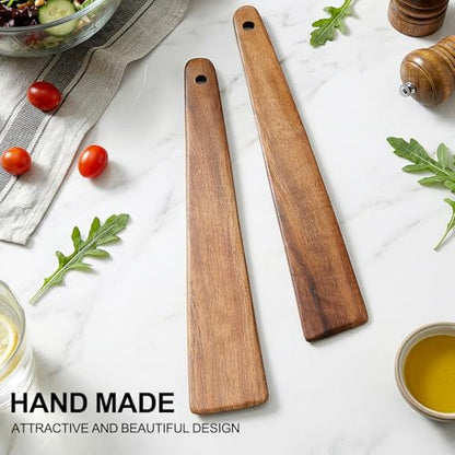 2Pcs Non Toxic Flat Thin Wood Spatula for Cooking Utensil Cast Iron Scraper | Acacia Wooden Spatula Scraper Earlywood Kitchen Utensil Set Japanese Baking Tools Egg Flipper Pancake Wok Spatulas Turner - color: 2 PCS FLAT SPATULA