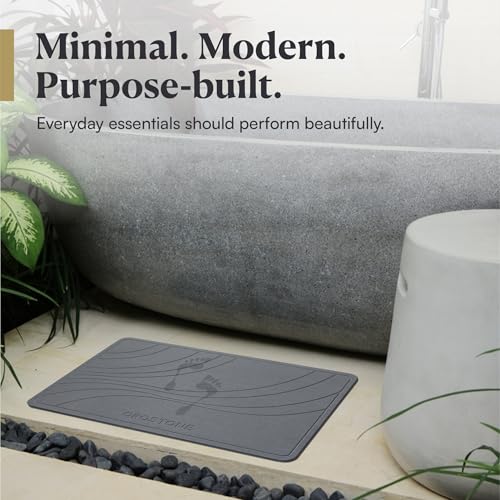 Stone Bath Mat – Diatomaceous Earth, Quick Dry & Super Absorbent, Non-Slip Base, Modern Minimalist Bathroom Mat, Luxury Shower Floor Mat for Bathroom (24x16”)
