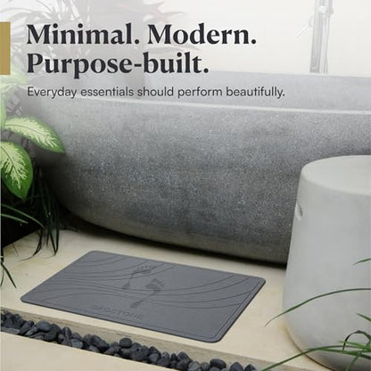Stone Bath Mat – Diatomaceous Earth, Quick Dry & Super Absorbent, Non-Slip Base, Modern Minimalist Bathroom Mat, Luxury Shower Floor Mat for Bathroom (24x16”)