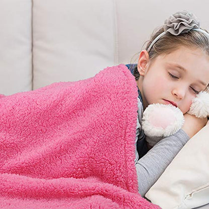 Catalonia Pink Sherpa Throw Blanket, Fuzzy Snuggly Blanket for Camping Traveling Couch Bed, Super Soft, Light Weight, Reversible, All Season Use, 50x60 inches - color: Pink