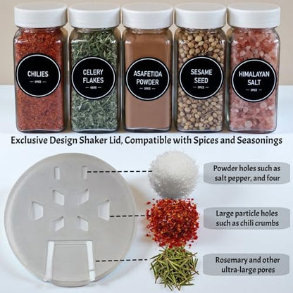 Spice Jars with Labels - 24 Glass Spice with Shaker Lids & Airtight Plastic Caps - 4oz Complete Seasoning Containers Organizer Set for Cabinet, Drawer & Rack (Beige) - color: Beige